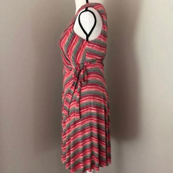 Bailey 44 Peach Blue & Green Striped Emile Sleeveless V-Neck Faux Wrap Dress XS - Picture 2 of 16